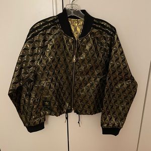 Adidas Metallic Gold and Black Patterned Bomber Jacket